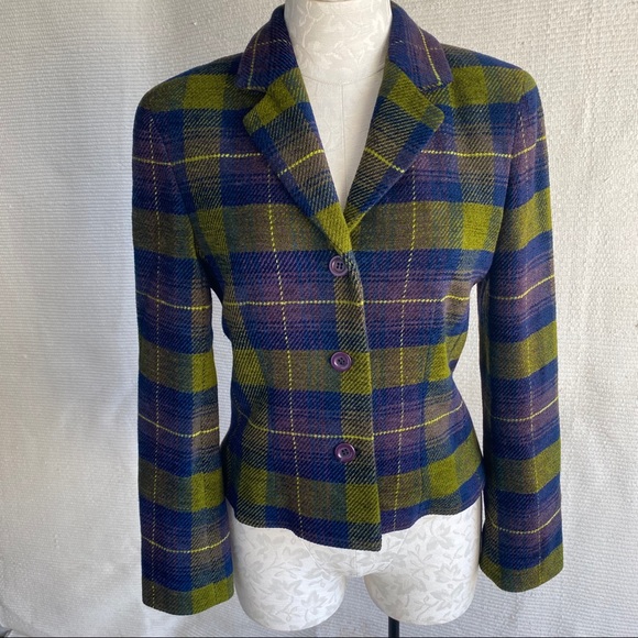 Vintage Laura Ashley UK M Plaid Equestrian Blazer - Picture 8 of 8